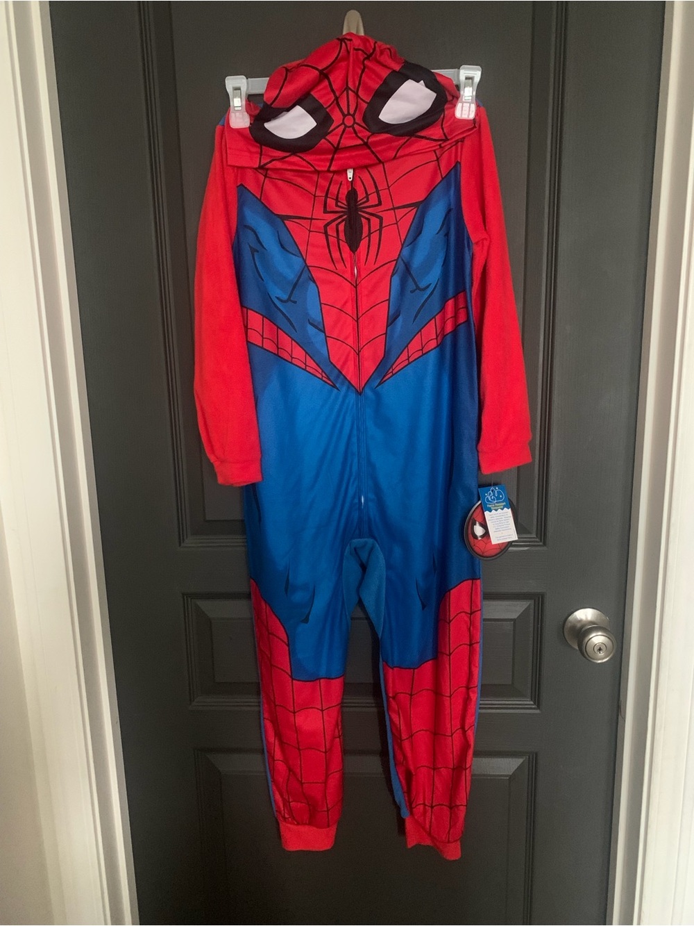 NWT Kids Red & Blue Spider Onesie Hoodie Pajama Superhero Costume